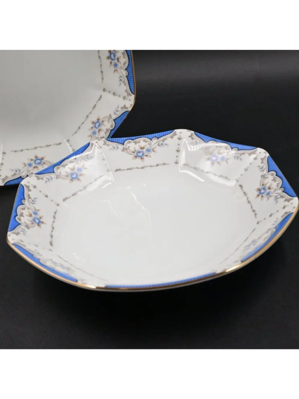 Seizan Mood Indigo 7936 Bowls Japan Octagonal Blue Floral Vintage Set Of 4